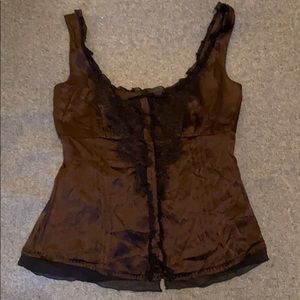 Elie Tahari brown silk camisole blouse w/blacklace